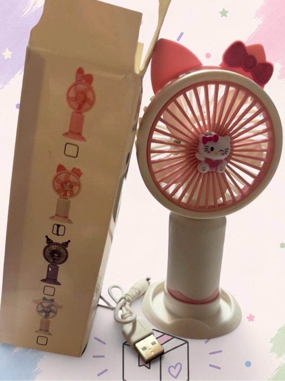 Hello Kitty Pink and White USB Handheld Fan with Bow